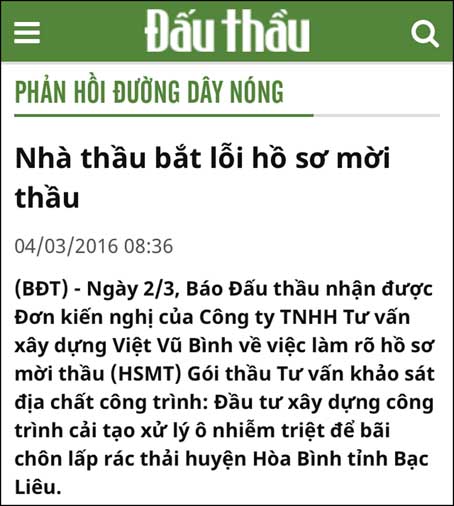 Chỉ đạo kiểm tra vụ các nhà thầu tố sai phạm trong công tác đấu thầu