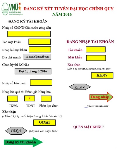 Đại học Quốc gia Hà Nội hướng dẫn đăng ký xét tuyển Đại học năm 2016