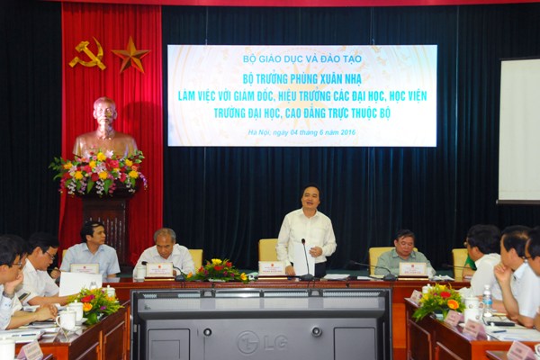 Bộ trưởng Bộ GD ĐT Phùng Xuân Nhạ làm việc với Giám đốc, Hiệu trưởng các đại học, học viện