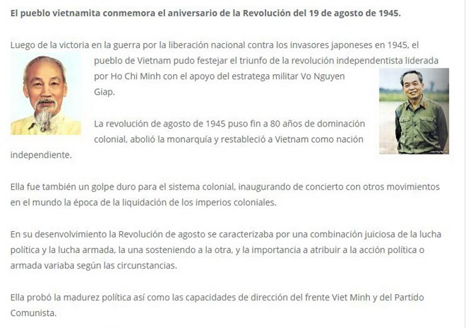 Truyền thông Argentina đưa tin đậm nét về ý nghĩa Cách mạng tháng Tám