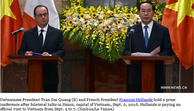 Truyền thông quốc tế đưa tin về chuyến thăm Việt Nam của Tổng thống Pháp Francois Hollande