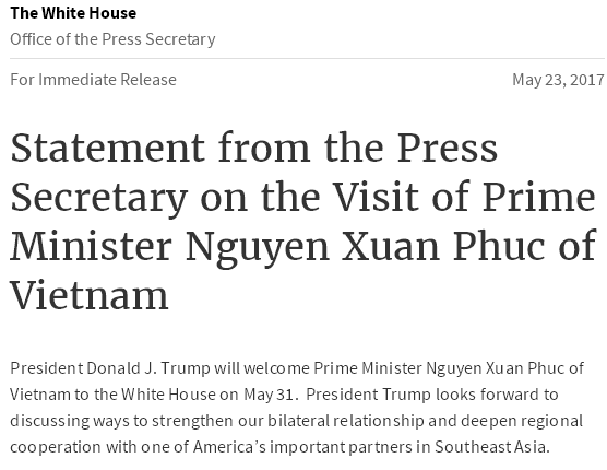 Dư luận quốc tế về chuyến thăm Hoa Kỳ của Thủ tướng Nguyễn Xuân Phúc