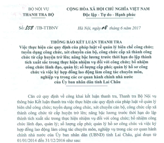 Lai Châu bổ nhiệm nhiều cán bộ lãnh đạo không đủ tiêu chuẩn