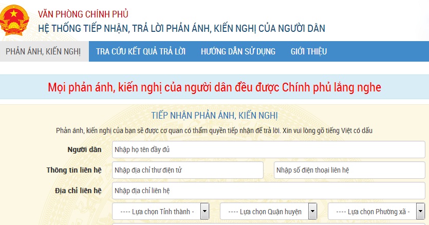 Quản lý Hệ thống tiếp nhận, xử lý phản ánh, kiến nghị về quy định hành chính