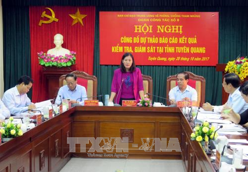 Đoàn công tác số 8 của Ban Chỉ đạo Trung ương về chống tham nhũng làm việc tại Tuyên Quang