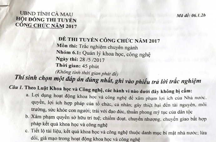 Vụ lộ nguồn đề thi công chức tại Cà Mau Kỷ luật nhiều cán bộ liên quan