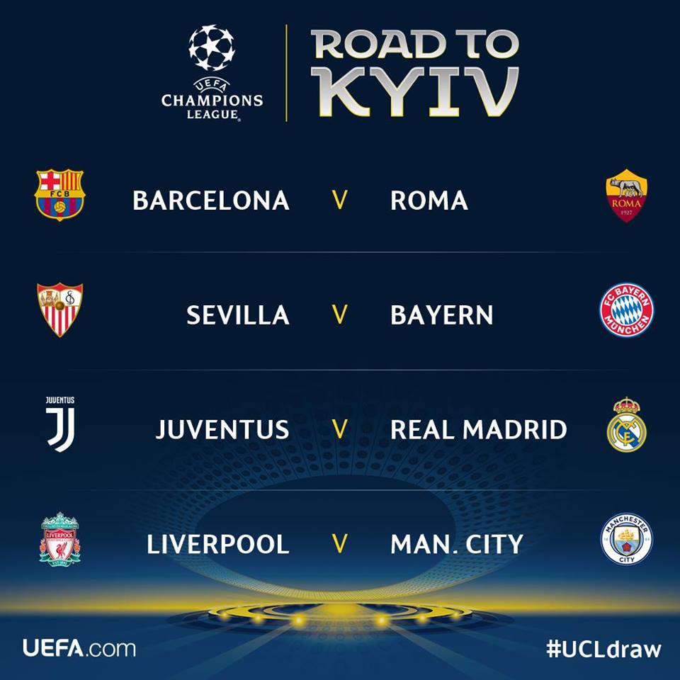 Kết quả bốc thăm tứ kết Champions League 2017-2018
