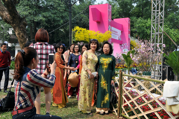 Người dân Hà Nội háo hức chụp ảnh với hoa anh đào