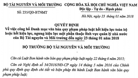 Công bố danh mục văn bản hết hiệu lực toàn bộ hoặc hết hiệu lực, ngưng hiệu lực một phần