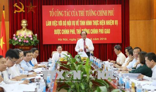 Tổ công tác của Thủ tướng Chính phủ kiểm tra việc thực hiện các nhiệm vụ tại Bộ Nội vụ