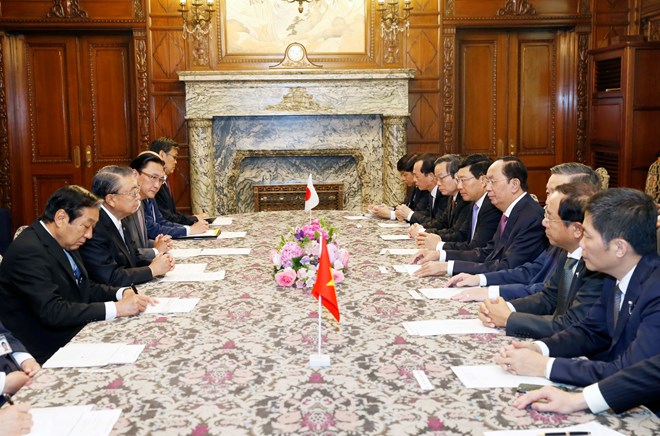 Chủ tịch nước Trần Đại Quang tiếp Chủ tịch Ủy ban Điều hành Hạ viện Nhật Bản