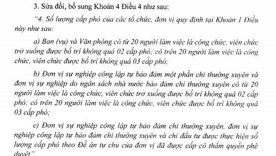 Ban vụ có 20 biên chế được bố trí tối đa 2 cấp phó