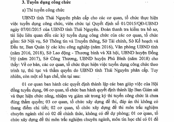 Công bố kết luận thanh tra việc tuyển dụng, bổ nhiệm tại Thái Nguyên