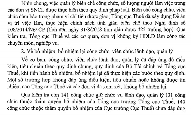 141 lãnh đạo, quản lý Tổng cục thuế chưa đáp ứng đủ điều kiện, tiêu chuẩn