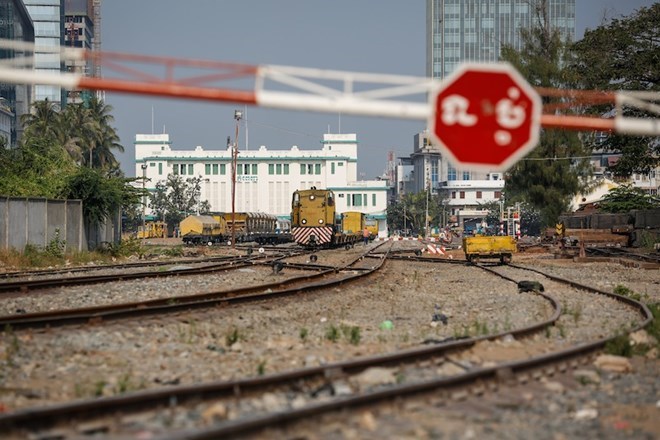 Cambodian railroad connected with Thailand at border gate
