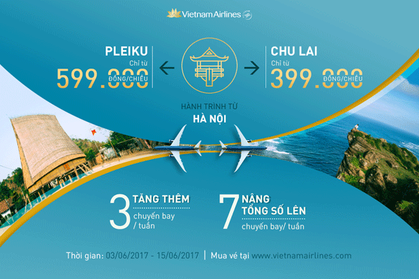Vietnam Airlines provides 7 flights on Hanoi-Chu Lai Pleiku routes