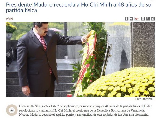 Venezuelan President Maduro praises President Ho Chi Minh