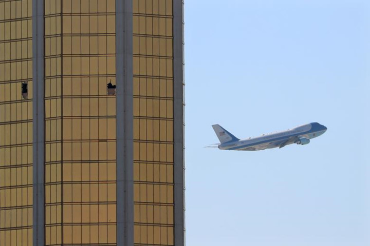 President Donald Trump arrives Las Vegas after shooting