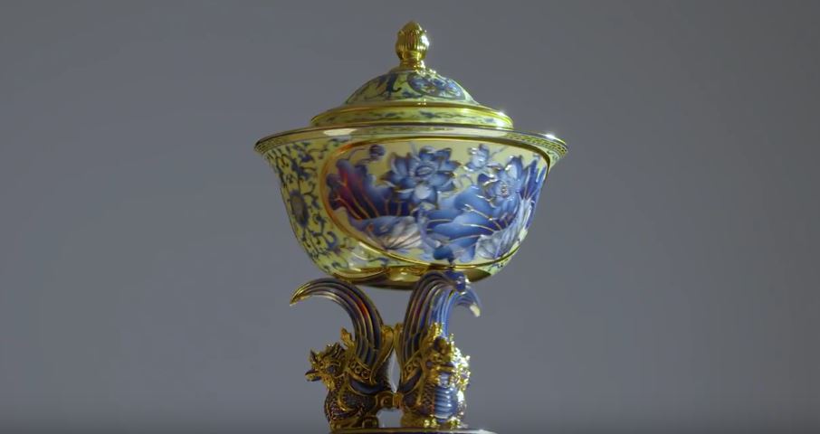 Gem bowl inlaid with gold for APEC leaders