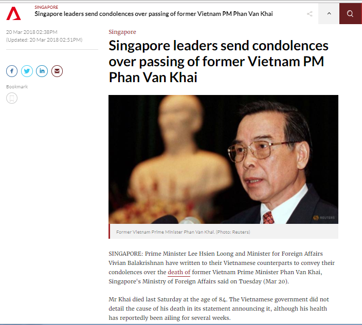 International press praises former Prime Minister Phan Van Khai