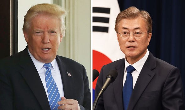 US President Donald Trump speaks to RoK counterpart