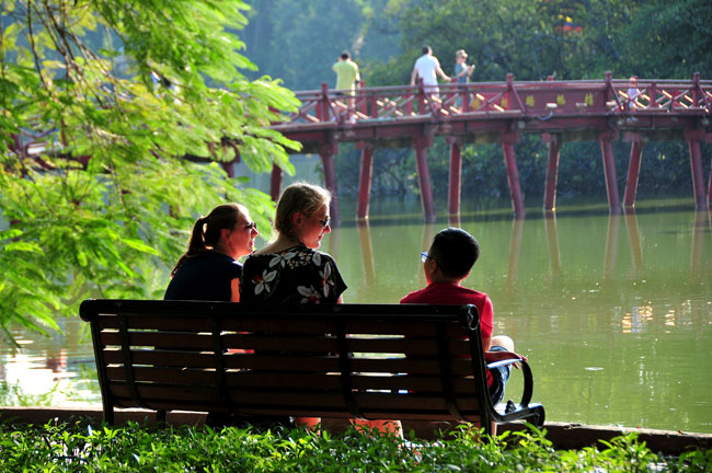 Pedestrian streets near Hoan Kiem lake in Autumn