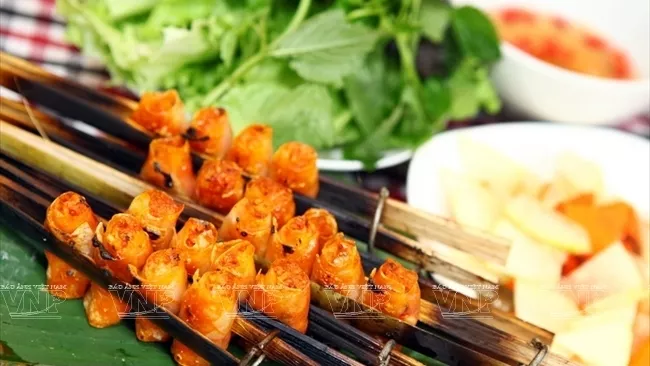 ‘Cha tom’ grilled shrimp rolls  A delicious dish of Thanh Hoa province
