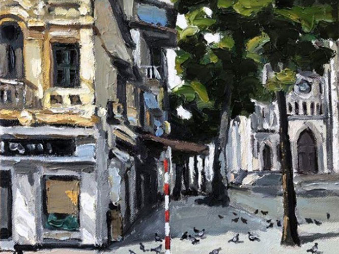 Social distancing paintings on display in Hanoi
