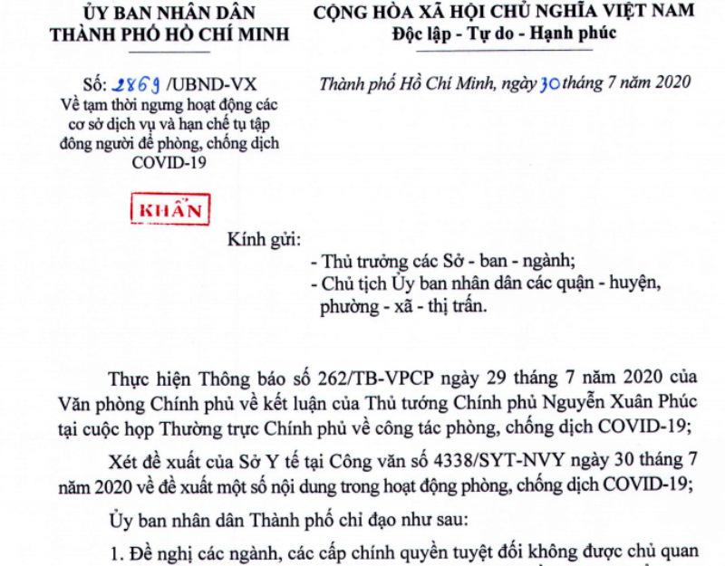 Non-essential services, gatherings in Ho Chi Minh City suspended from July 31st
