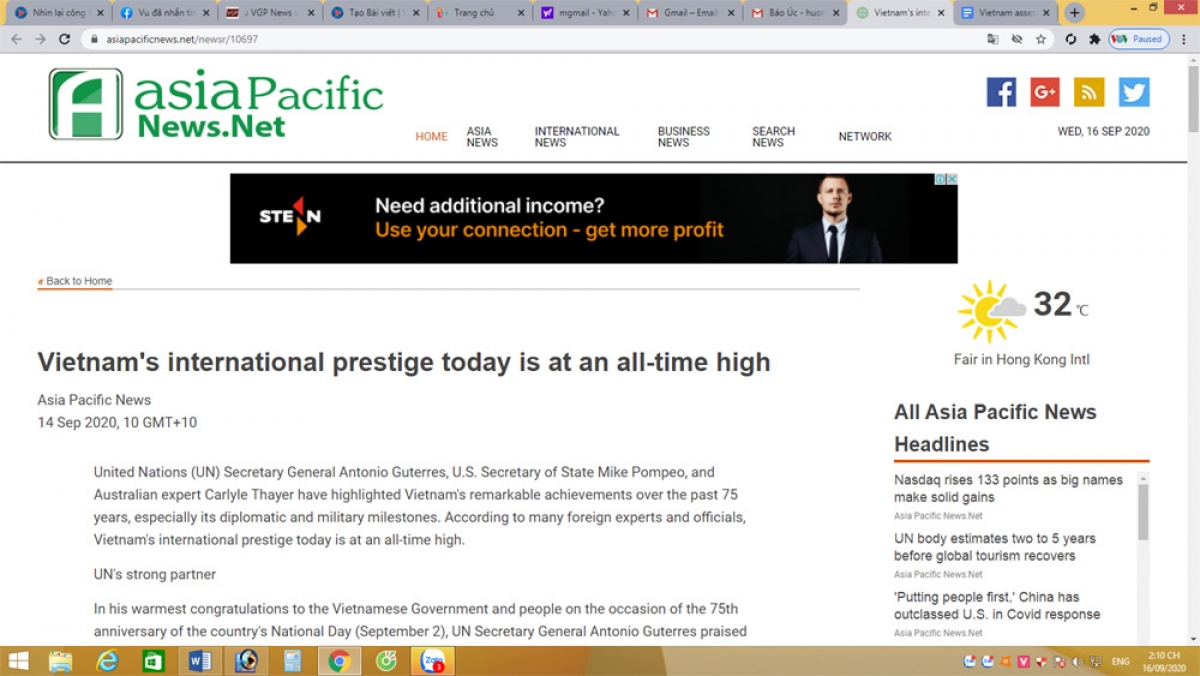 Australia newspaper Vietnam s international prestige today is at an all-time high
