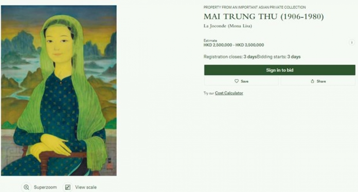 Portrait titled La Joconde by late Vietnamese painter to be available for bidding