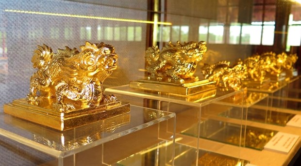 Copies of Nguyen Dynasty gold seals on display in Hue