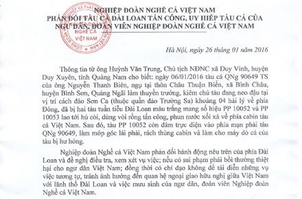 Protestation contre les attaques taïwanaises de bateaux de pêche vietnamiens