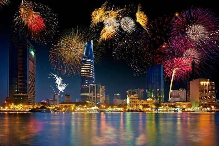 Hô Chi Minh-Ville feu d’artifice au parc culturel de Dâm Sen pour le Nouvel An 2018