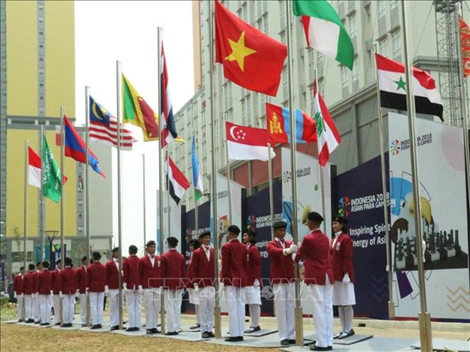 Asian ParaGames 2018  Cérémonie de lever du drapeau de la délégation handisport vietnamienne