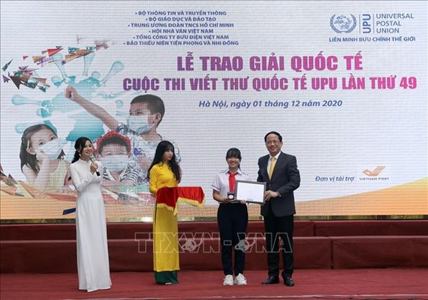 Une collégienne vietnamienne gagne le 3e prix du 49e concours de l UPU