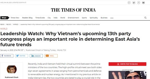 Un journal indien souligne l’importance du 13e Congrès du Parti du Vietnam
