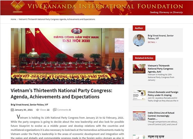 Un expert indien affirme le rôle important du Vietnam au sein des forums mondiaux