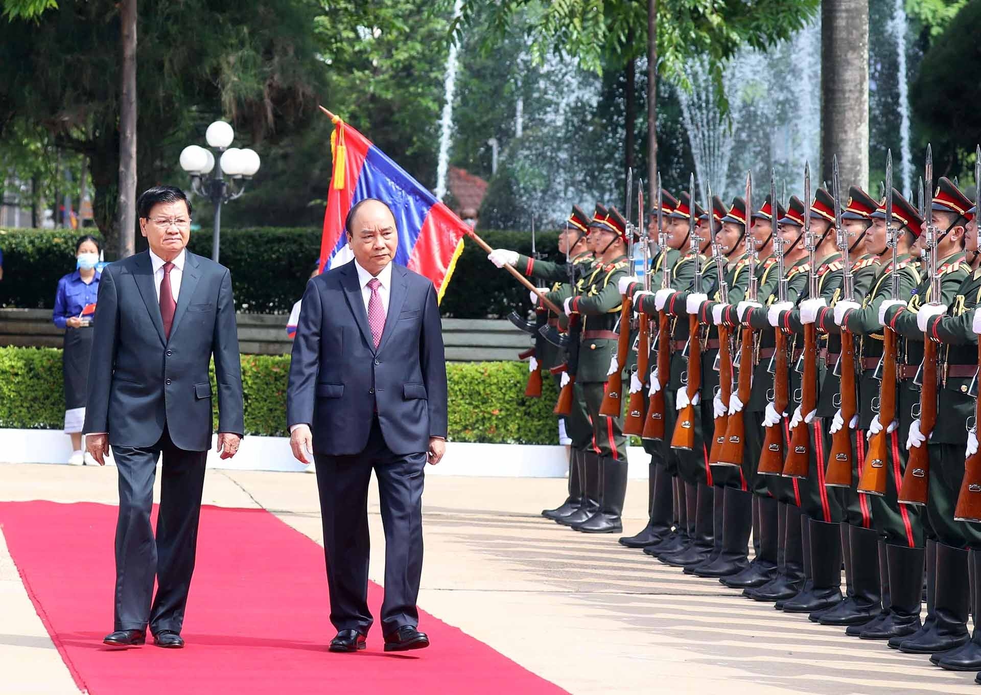 Cérémonie d’accueil du président vietnamien Nguyên Xuân Phuc en visite d amitié officielle au Laos