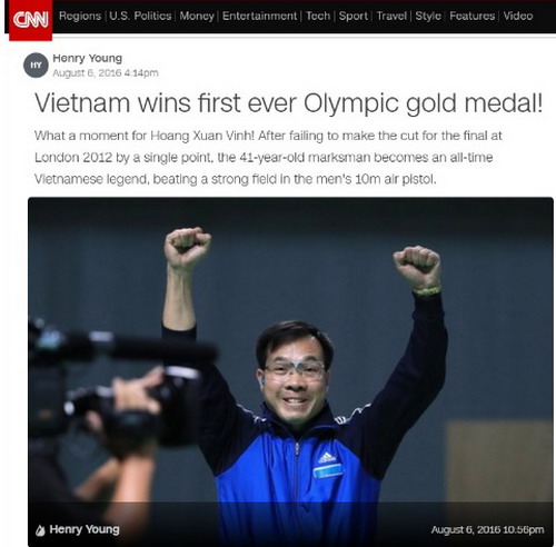 世界媒体对越南射击选手黄春荣的成绩表示钦佩