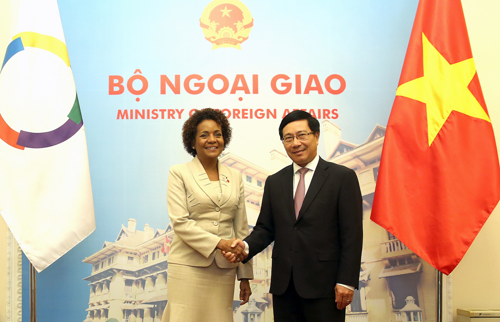 政府副总理兼外交部长范平明与法语国家组织秘书长米夏埃尔·让举行会谈