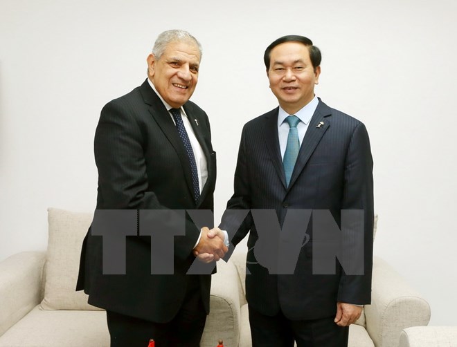 国家主席陈大光与出席第16届法语国家峰会各国领导人进行双边会晤