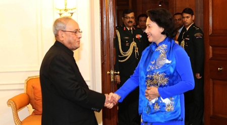 越南国会主席阮氏金银会见印度总统普拉纳布•慕克吉