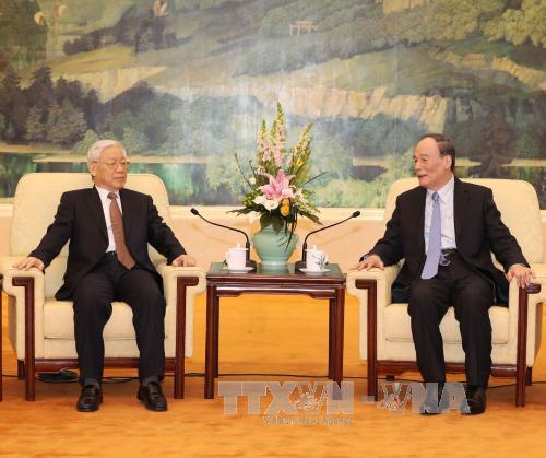 阮富仲总书记会见中共中央政治局常委、中央纪委书记王岐山