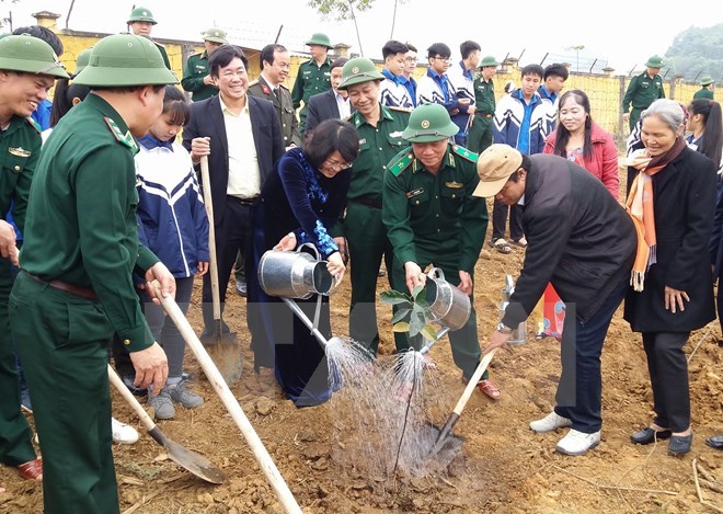 邓氏玉盛副主席出席和平省植树节启动仪式