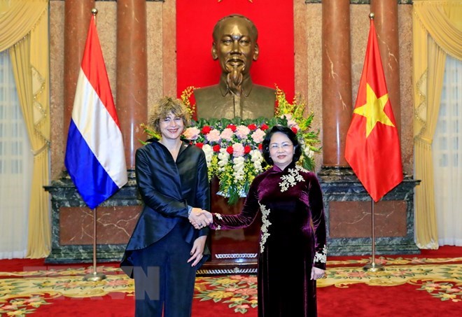 国家代主席邓氏玉盛接受三国新任驻越大使递交国书