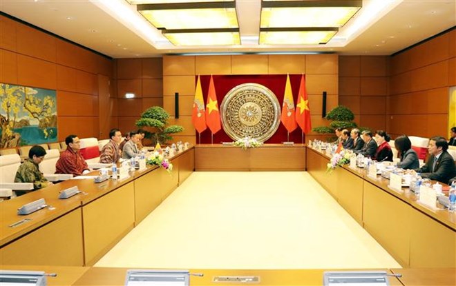 越南国会主席阮氏金银与不丹国家委员会主席塔希•多吉举行会谈