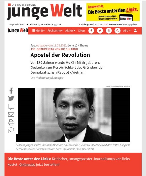 世界媒体纷纷刊登赞美胡志明主席的文章 纪念他老人家诞辰130周年