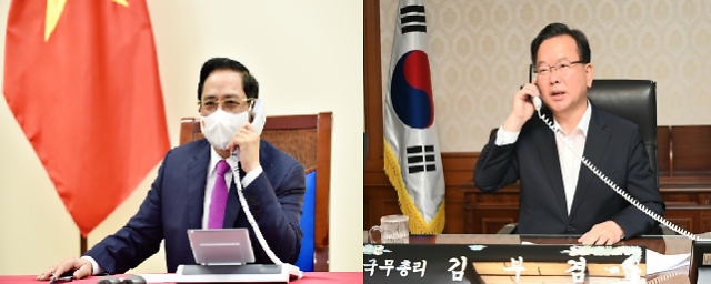 越南政府总理范明正与韩国总理金富谦通电话