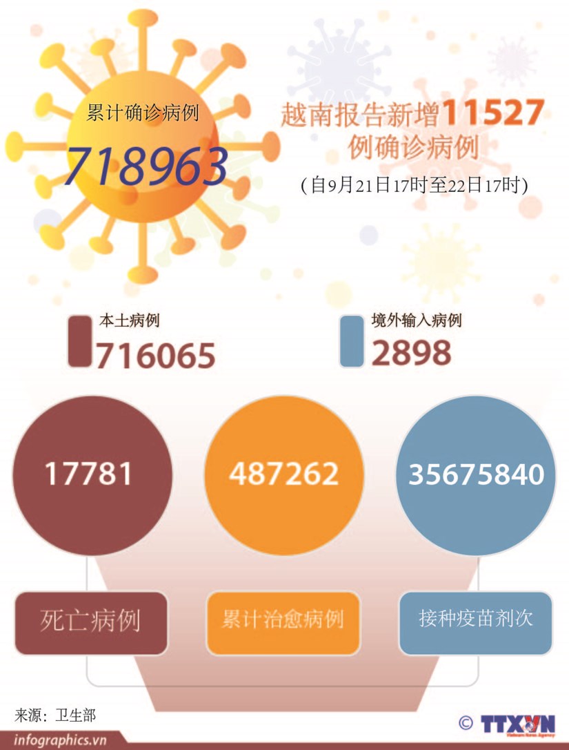 图表新闻：24小时越南报告新增11527例确诊病例